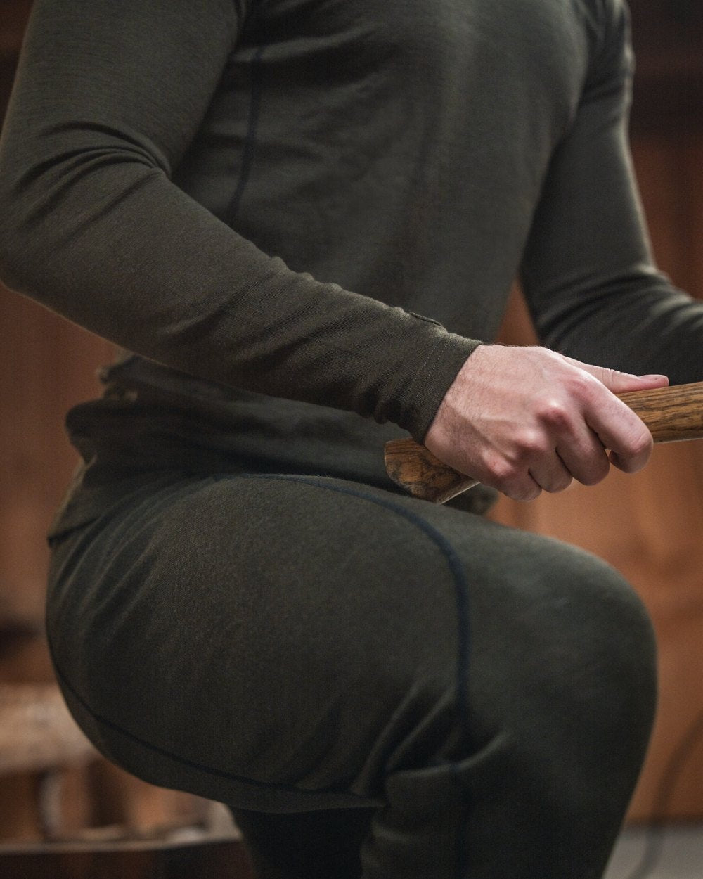 Pine Green Coloured Seeland Mens Apex One Hundred Long Johns on outdoor background