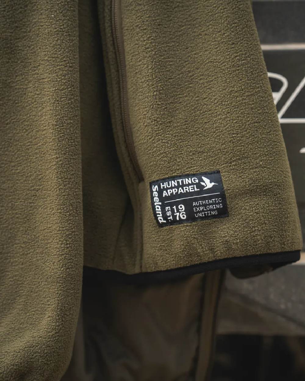 Pine Green Coloured Seeland Mens Gale Fleece Jacket on outdoor background