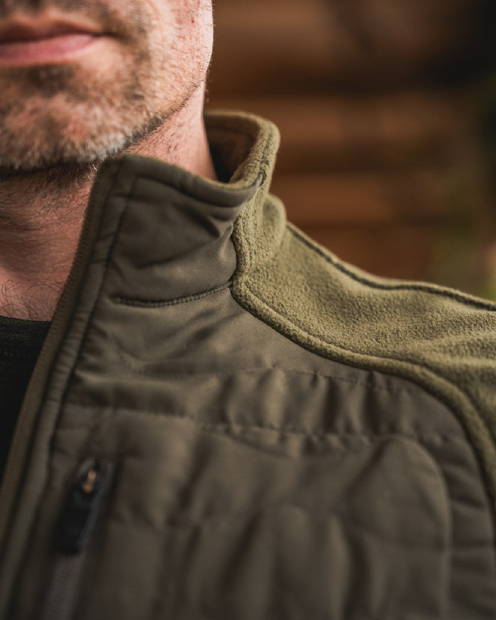 Pine Green Coloured Seeland Mens Gale Fleece Waistcoat on outdoor background