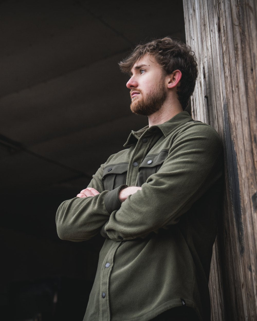 Grape Leaf Coloured Seeland Mens Gust Fleece Shirt on outdoor background