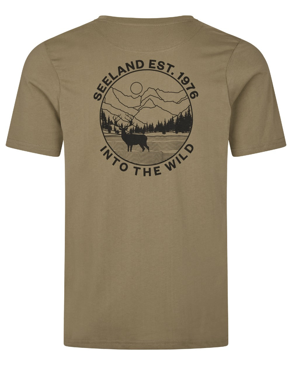 Covert Green coloured Seeland Mens Hunting Landscape T-Shirt on white background