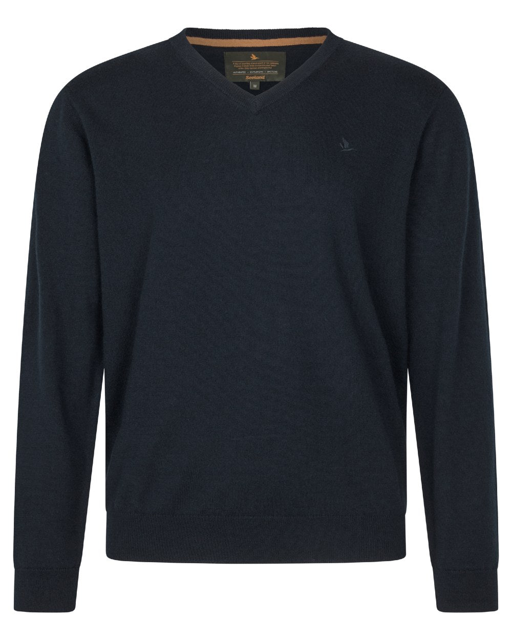 Dark Sapphire Coloured Seeland Mens Pine V-Neck Pullover on white background