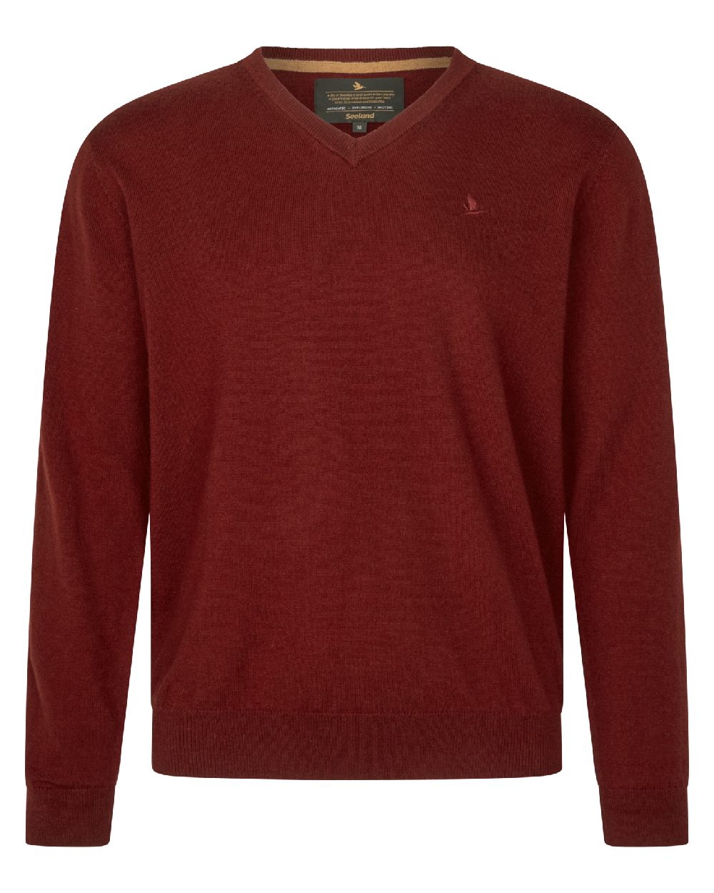 Merlot Coloured Seeland Mens Pine V-Neck Pullover on white background