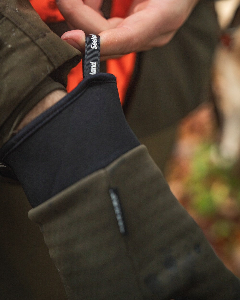 Pine Green Coloured Seeland Mens Target Gloves on outdoor background