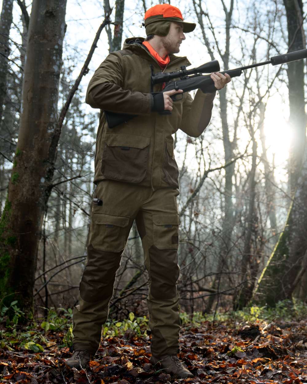 Grizzly Brown coloured Seeland Mens Ultimo Trousers on forest background