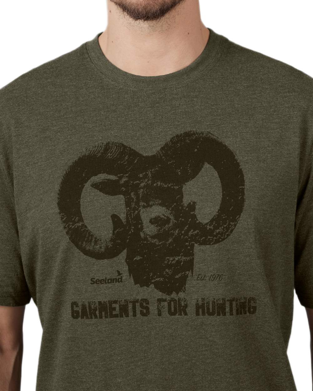 Pine Green Melange Coloured Seeland Outdoor T-Shirts on White background