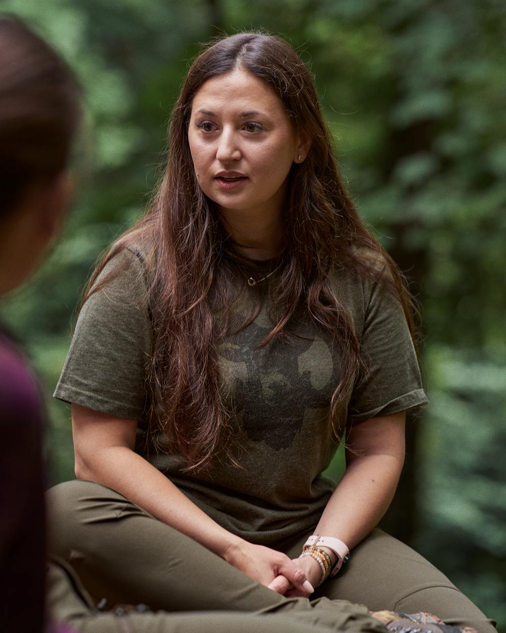 Pine Green Melange Coloured Seeland Outdoor T-Shirts on outdoor background