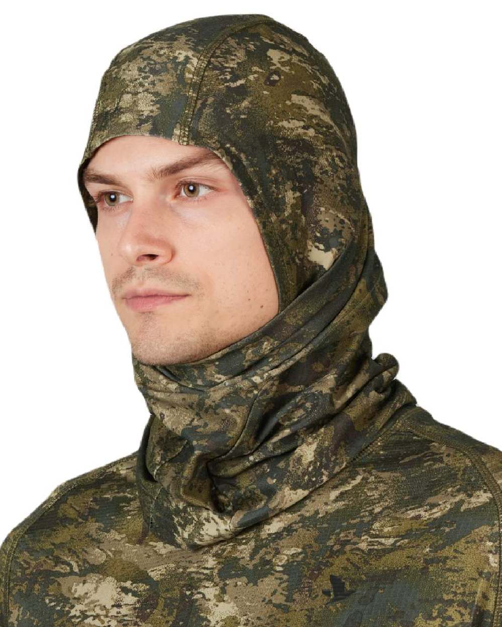 InVis Green Coloured Seeland Scent Control Camo Balaclava on white background