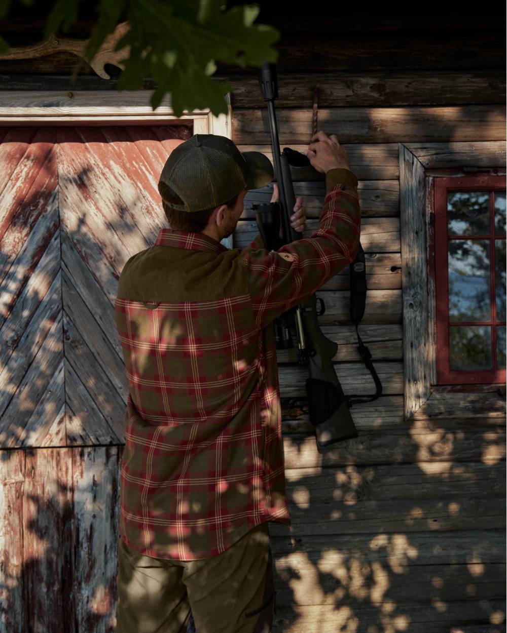 Red Check Coloured Seeland Vancouver Shirt on outdoor background
