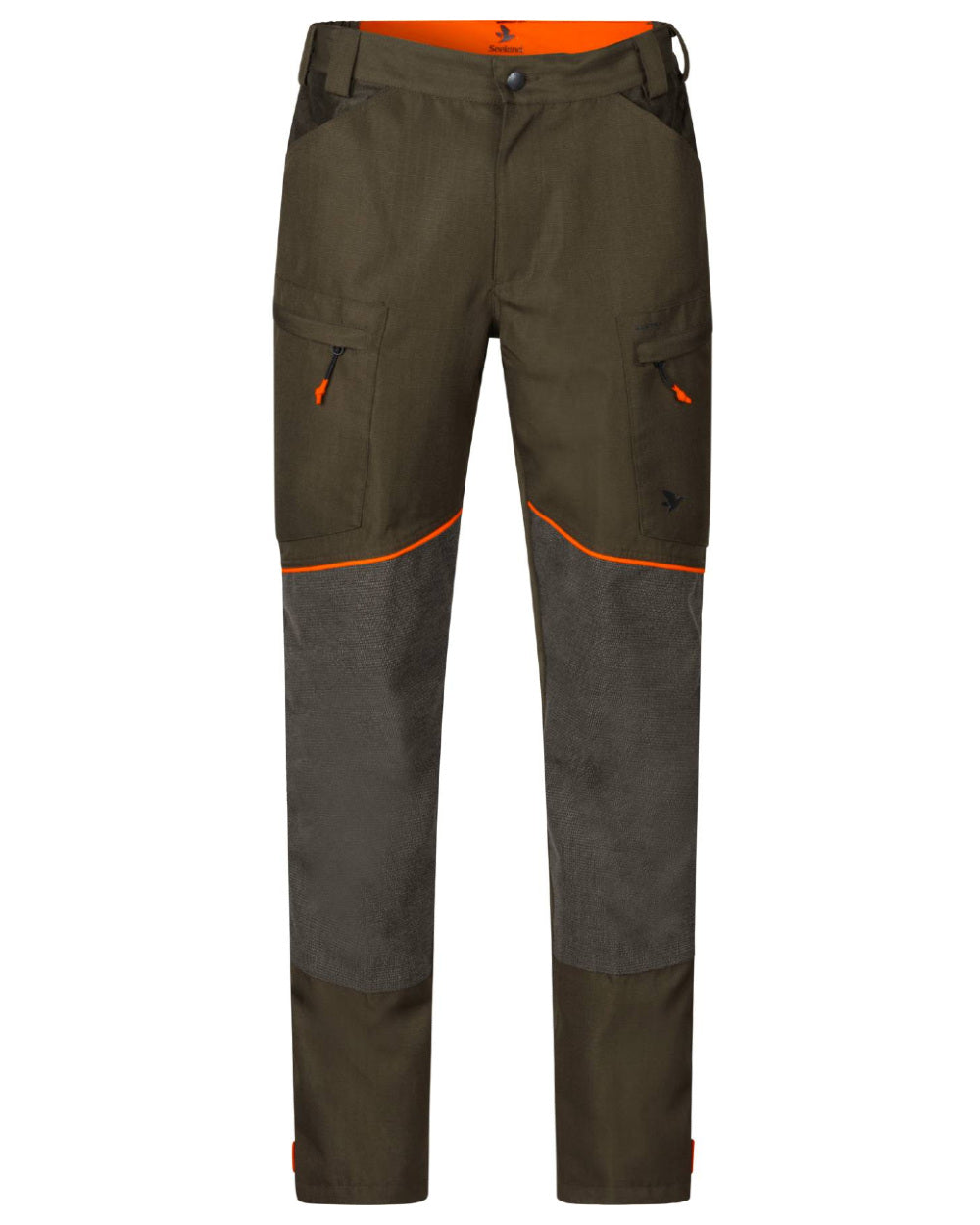 Pine Green Hi-Vis Orange Coloured Seeland Venture Trousers on white background