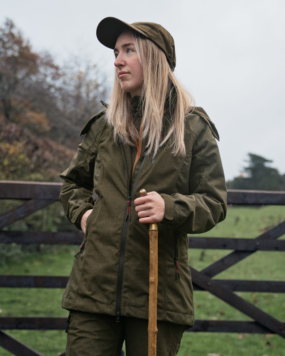 Pine Green Melange Coloured Seeland Womens Avail Jacket on forest background