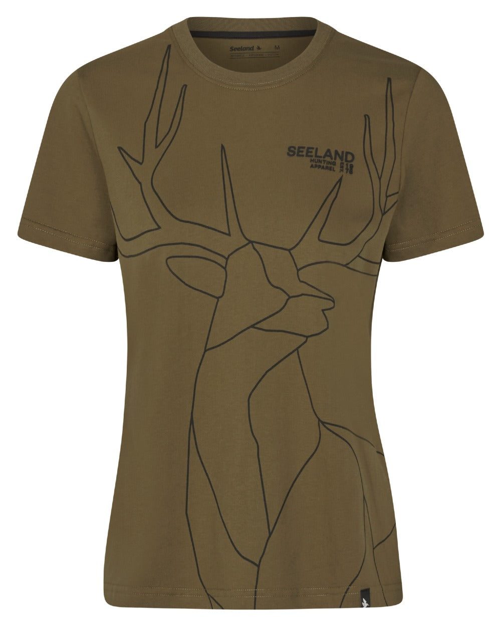 Military Olive Coloured Seeland Womens Deer On Line T-Shirt on white background