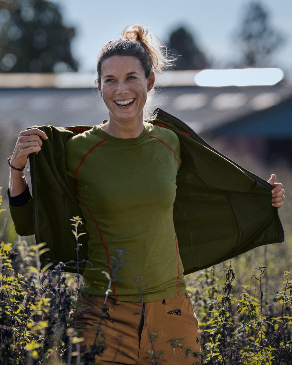 Capulet Olive Coloured Seeland Womens Hawker Base Layer on outdoor background