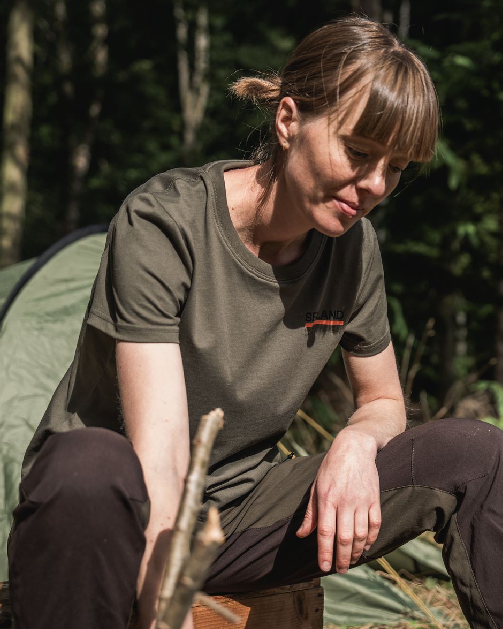 Grape Leaf Coloured Seeland Womens Leala T-Shirt on forest background