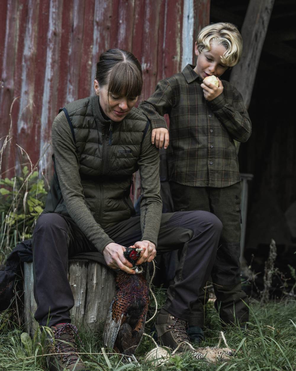 Military Olive Melange coloured Seeland Womens Peak Aia T-Shirt on forest background