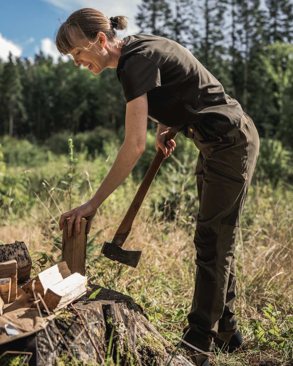 Pine Green Coloured Seeland Womens Sadie T-Shirt on forest background