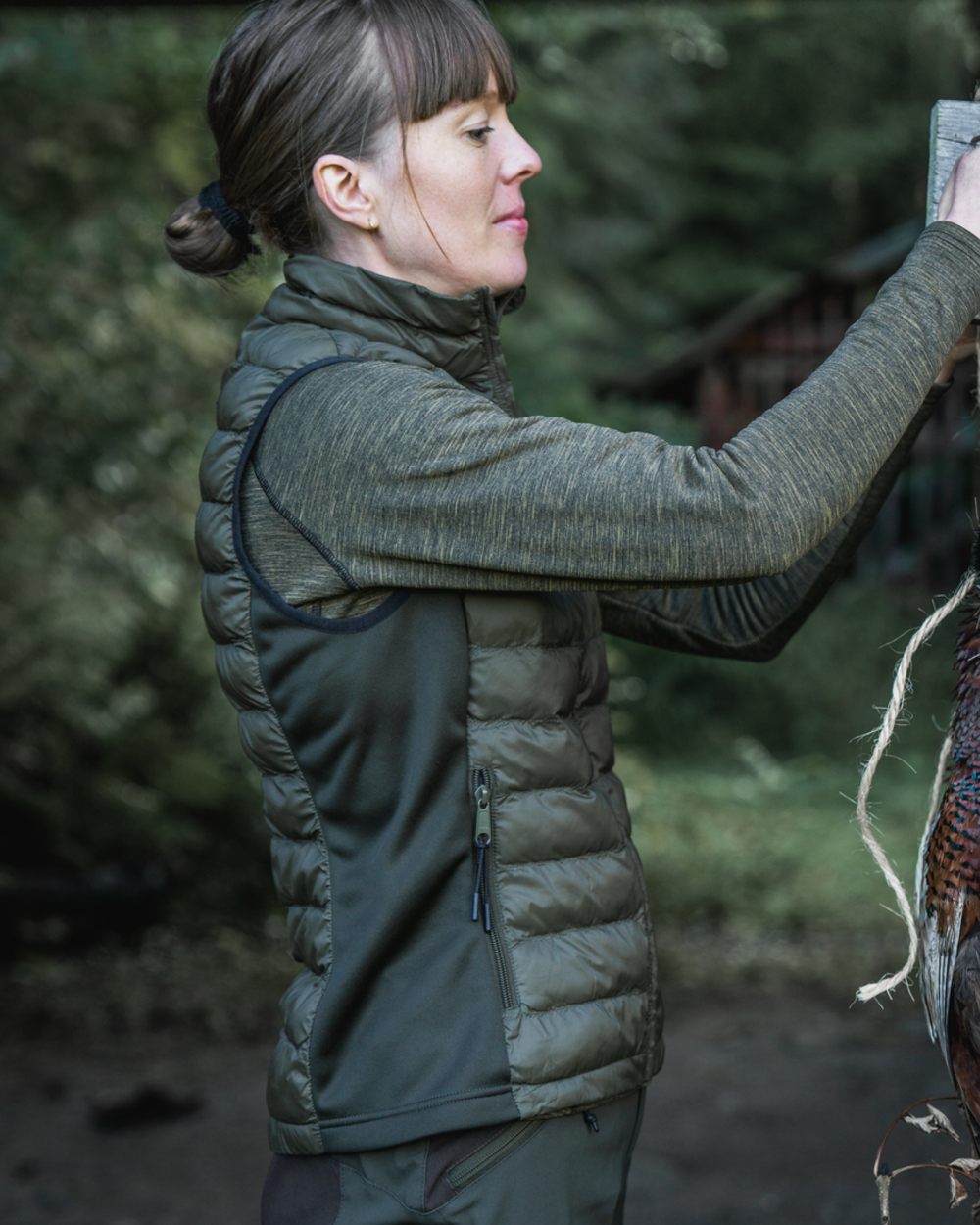 Light Pine Coloured Seeland Womens Therma Waistcoat on forest background