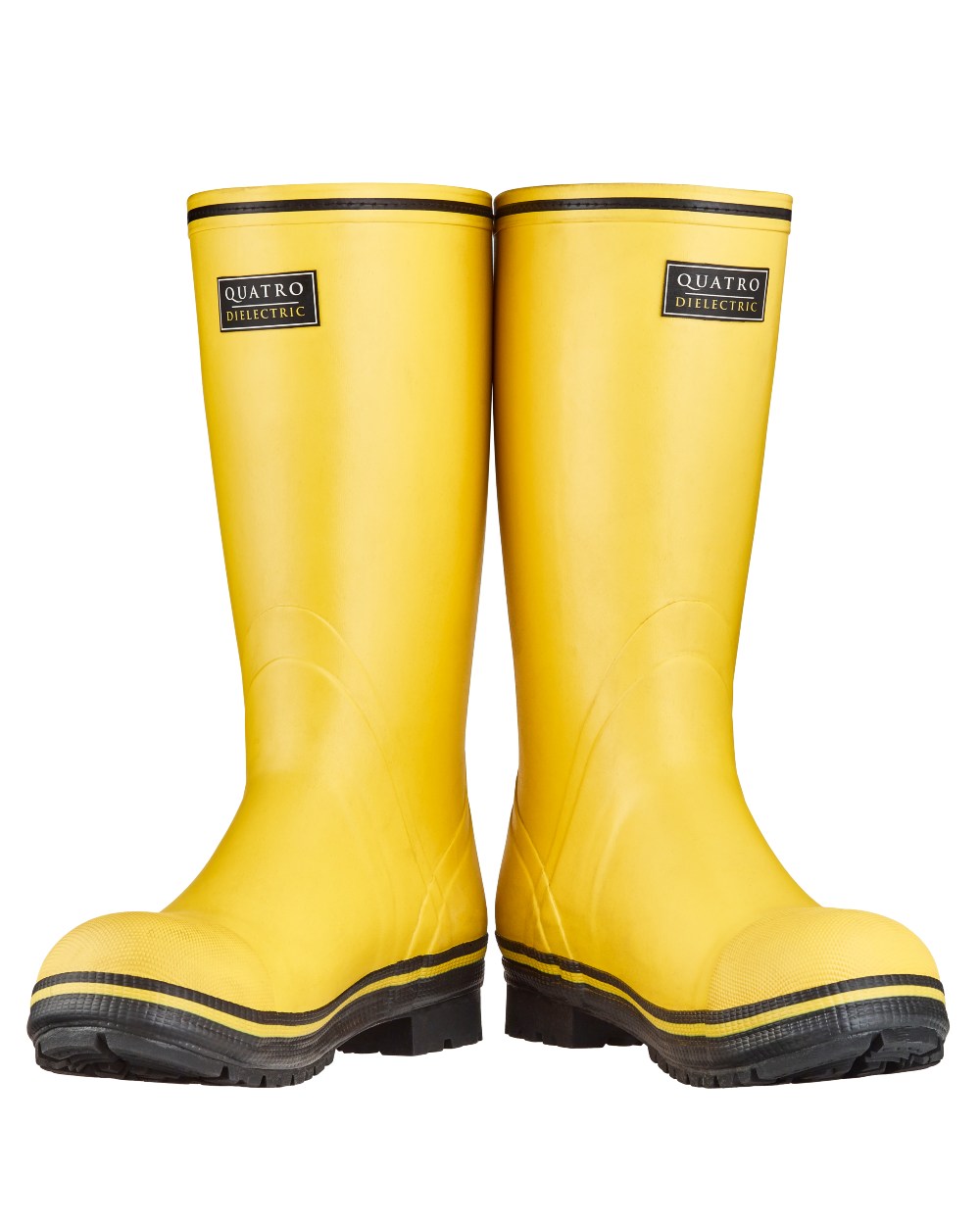 Yellow Black Coloured Skellerup Quatro Dielectric Thermal Boot on white background