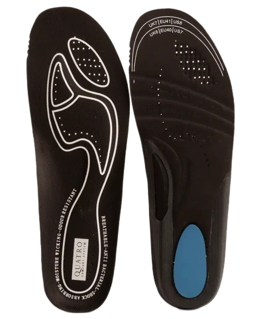 Black White coloured Skellerup Quatro Insoles on white background