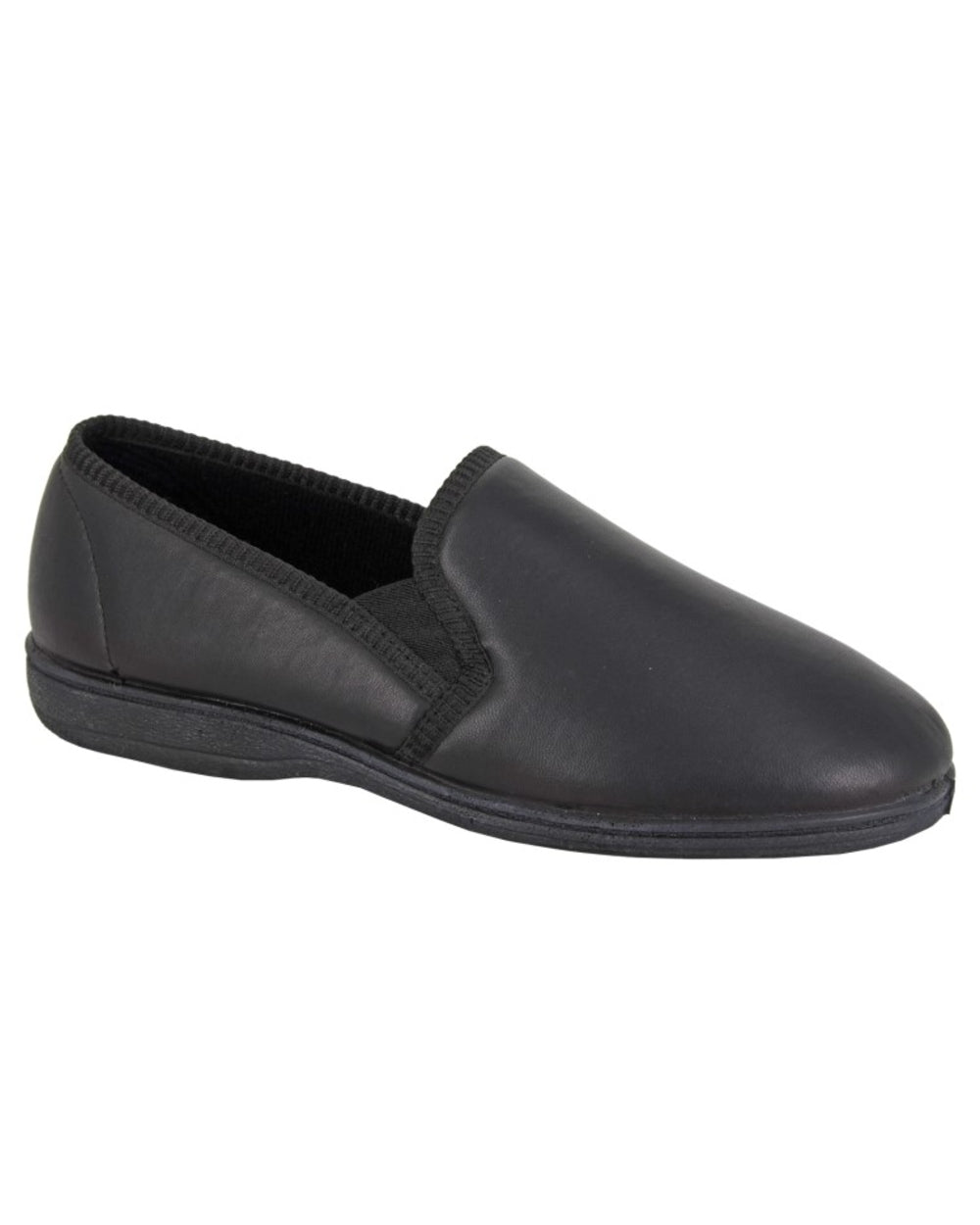 Black coloured Sleepers Mens Hadley Twin Gusset Slippers on white background