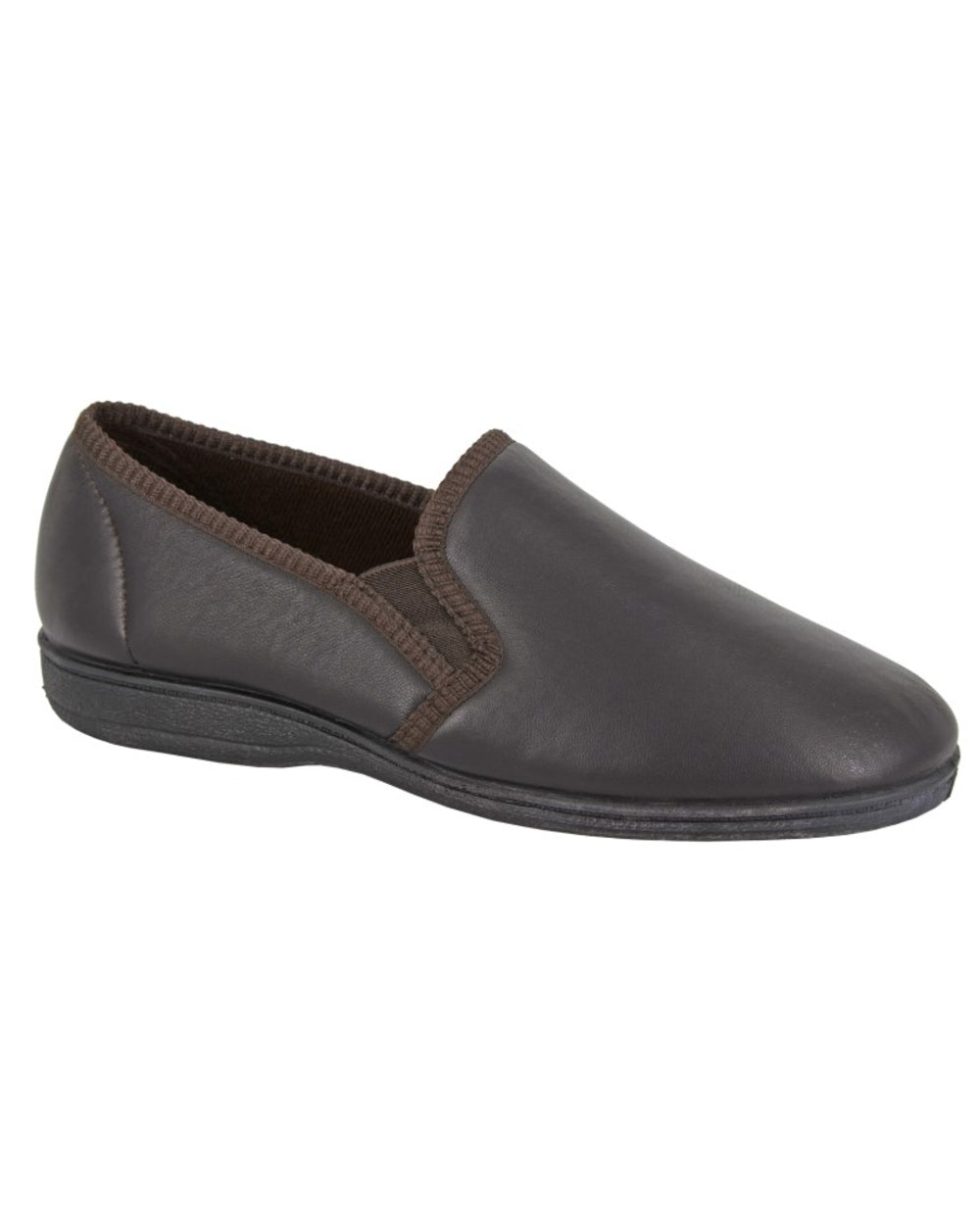 Dark Brown coloured Sleepers Mens Hadley Twin Gusset Slippers on white background