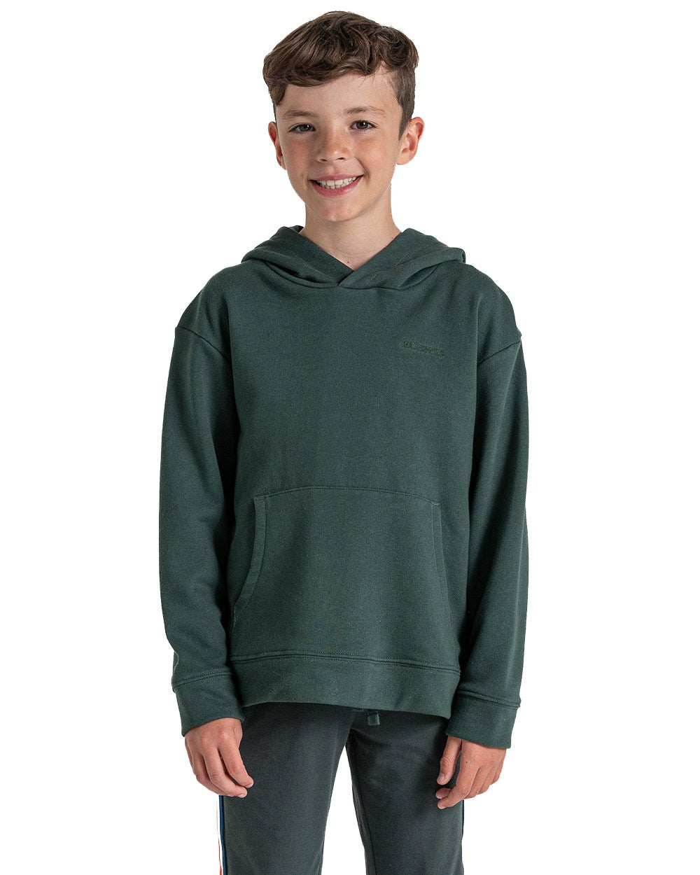 Spruce Green Coloured Craghoppers Childrens NosiLife Baylor Hooded Top On A White Background 