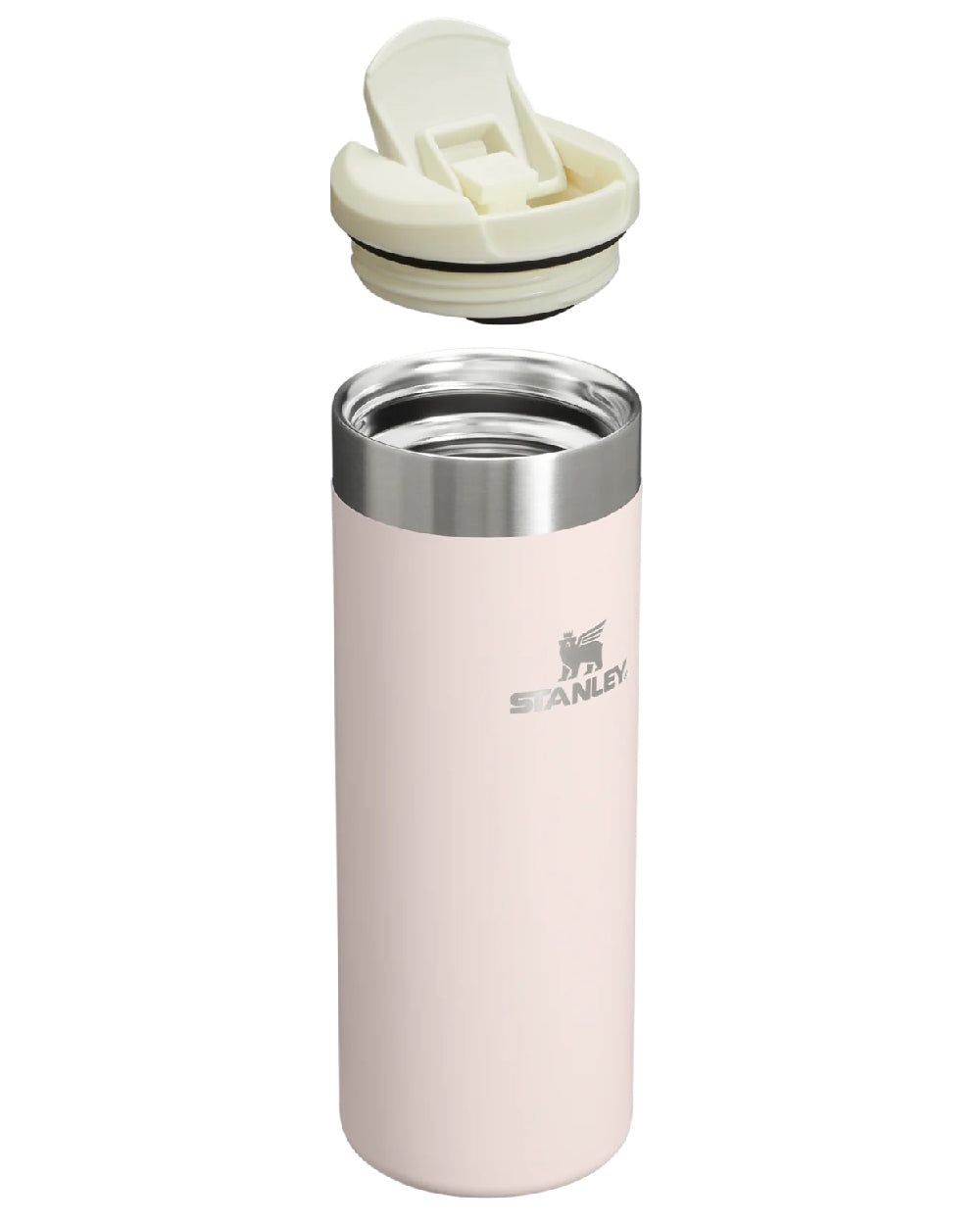 Rose Quartz coloured Stanley AeroLight Transit Mug 0.47L on white background