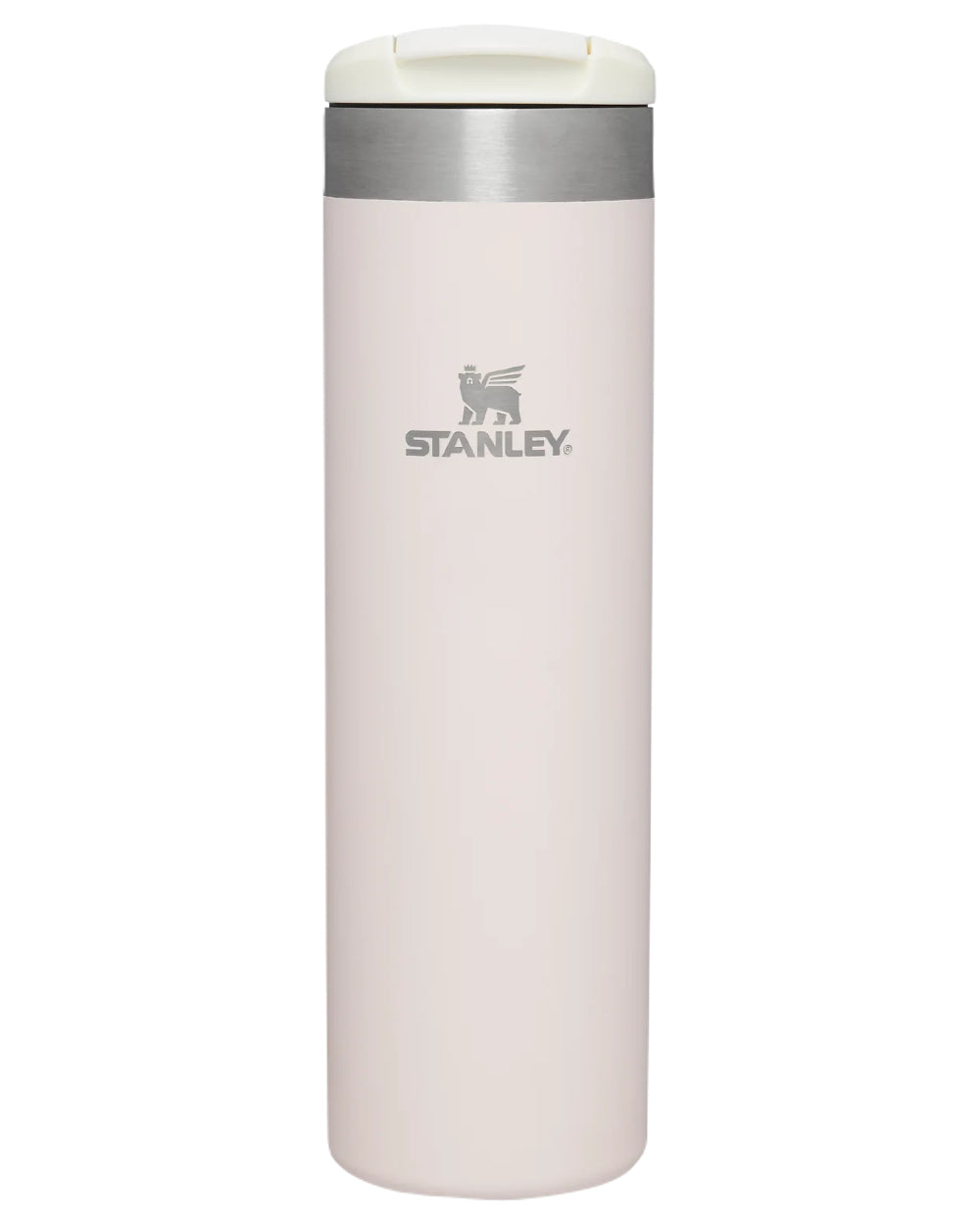 Rose Quartz coloured Stanley AeroLight Transit Mug 0.6L on white background