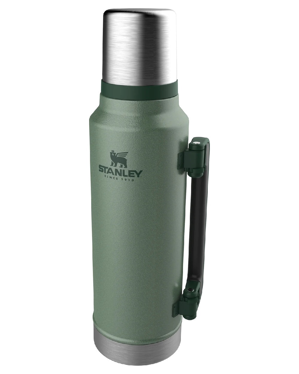 Hammertone Green coloured Stanley Classic Vacuum Bottle 1.4L on white background
