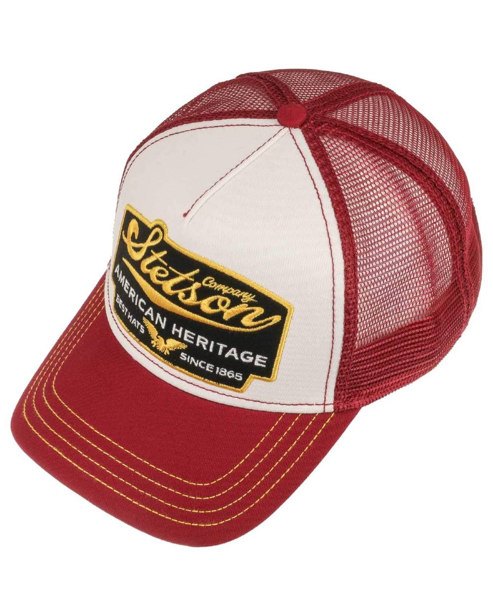Bordeaux coloured Stetson American Heritage Bordeaux Trucker Cap on white background