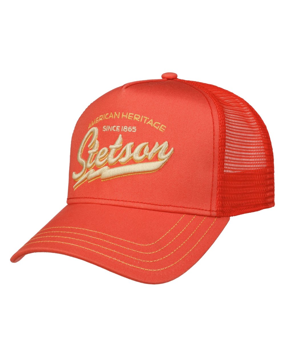 Salmon coloured Stetson American Heritage Classic Salmon Trucker Cap on white background