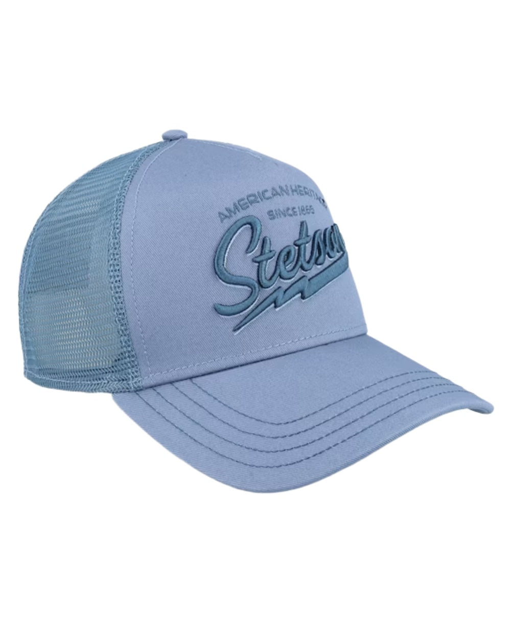 Dusty Blue coloured Stetson American Heritage Classic Trucker Cap on white background
