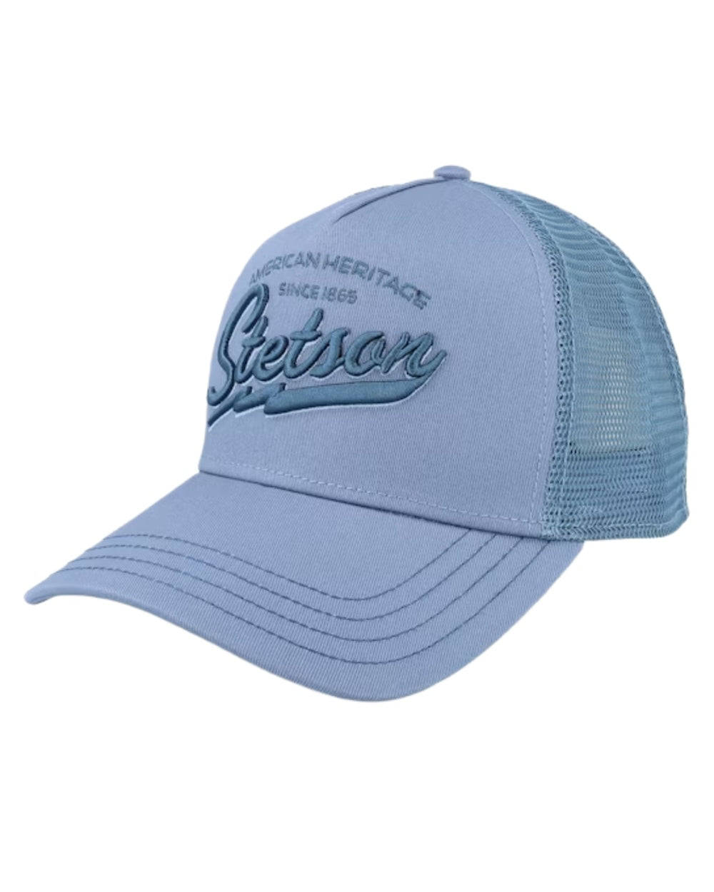 Dusty Blue coloured Stetson American Heritage Classic Trucker Cap on white background