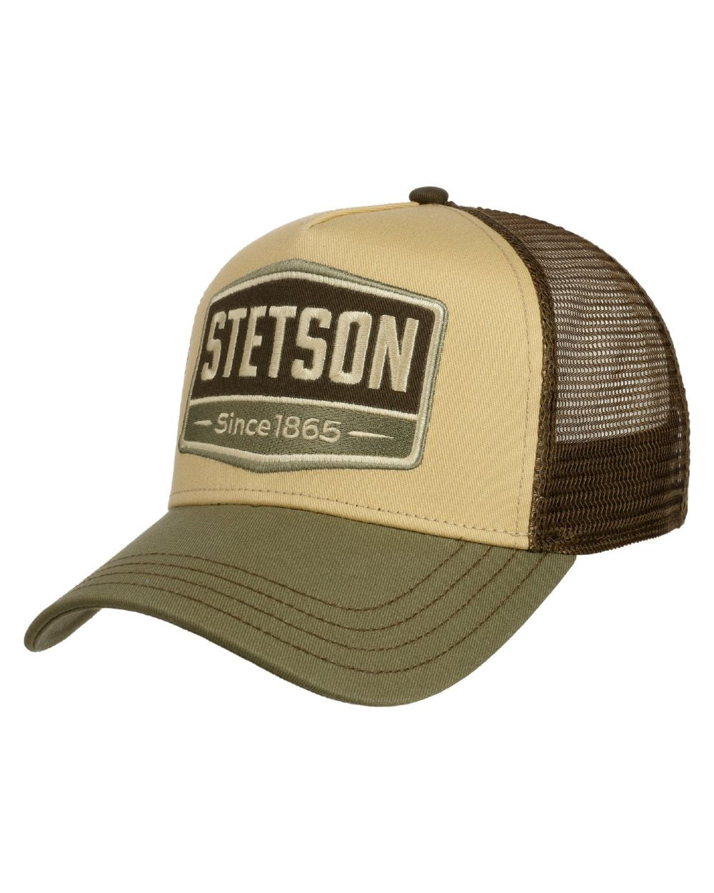 Green Beige coloured Stetson American Heritage Gasoline Trucker Cap on white background