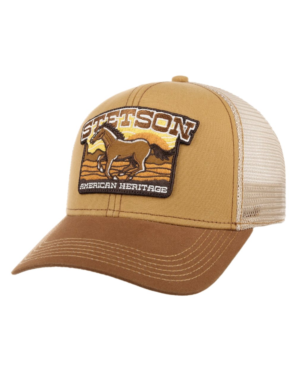 Brown Coloured Stetson American Heritage Horse Trucker Cap on white background