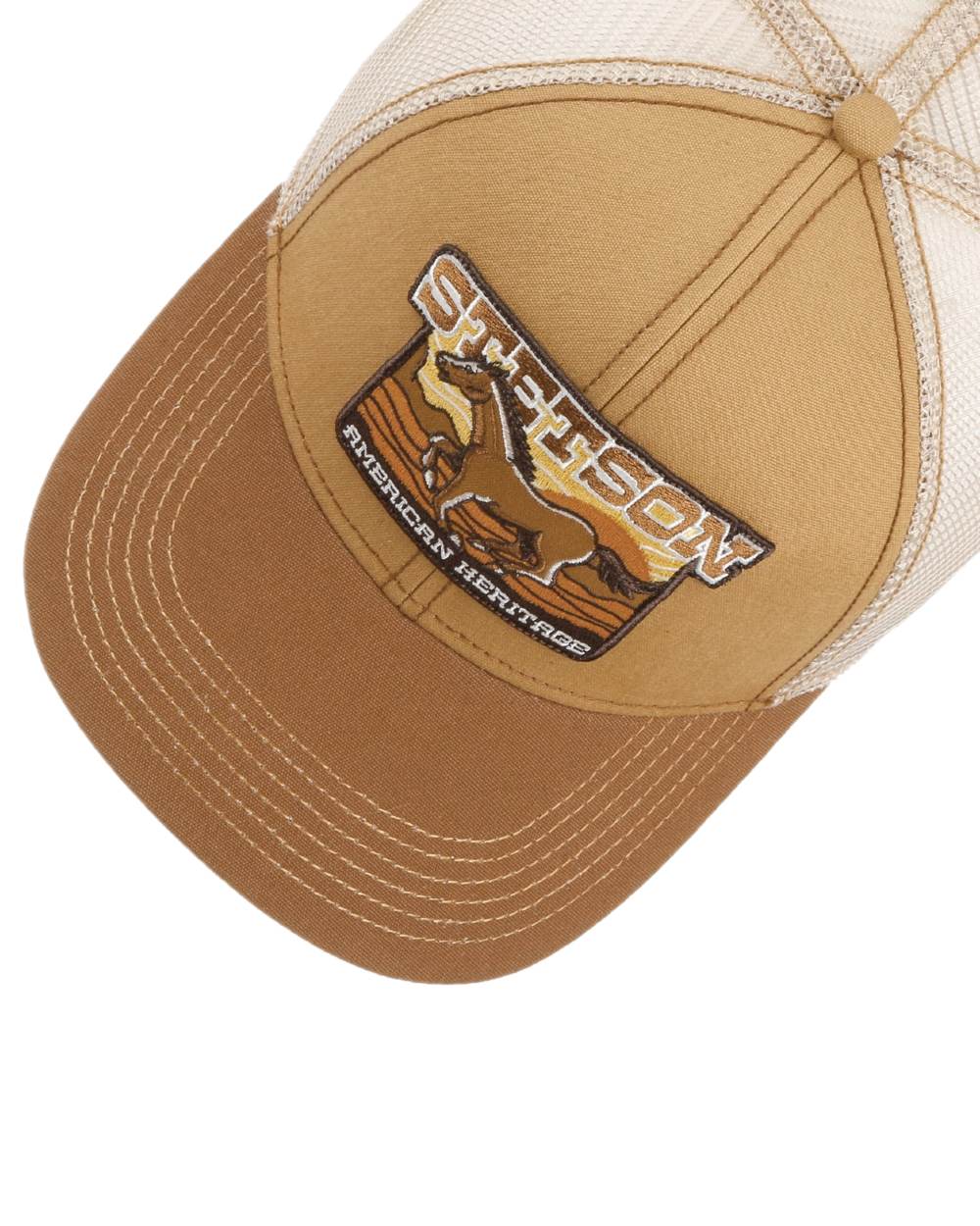 Brown Coloured Stetson American Heritage Horse Trucker Cap on white background