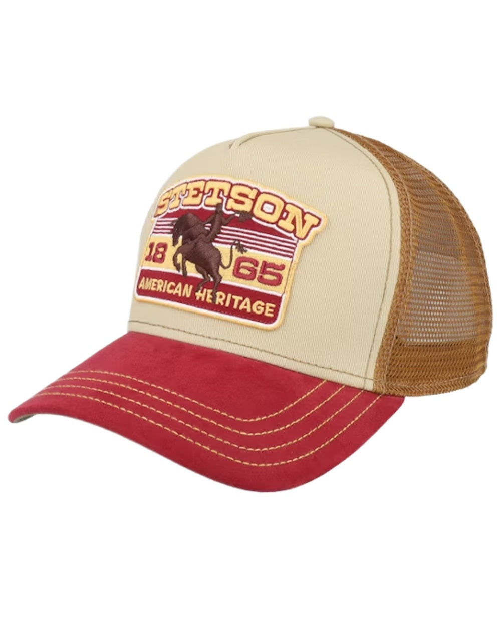 Wine Beige coloured Stetson American Heritage Rodeo Trucker Cap on white background