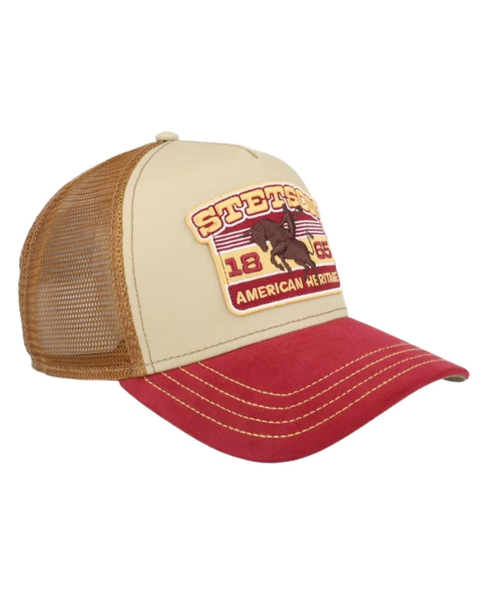 Wine Beige coloured Stetson American Heritage Rodeo Trucker Cap on white background