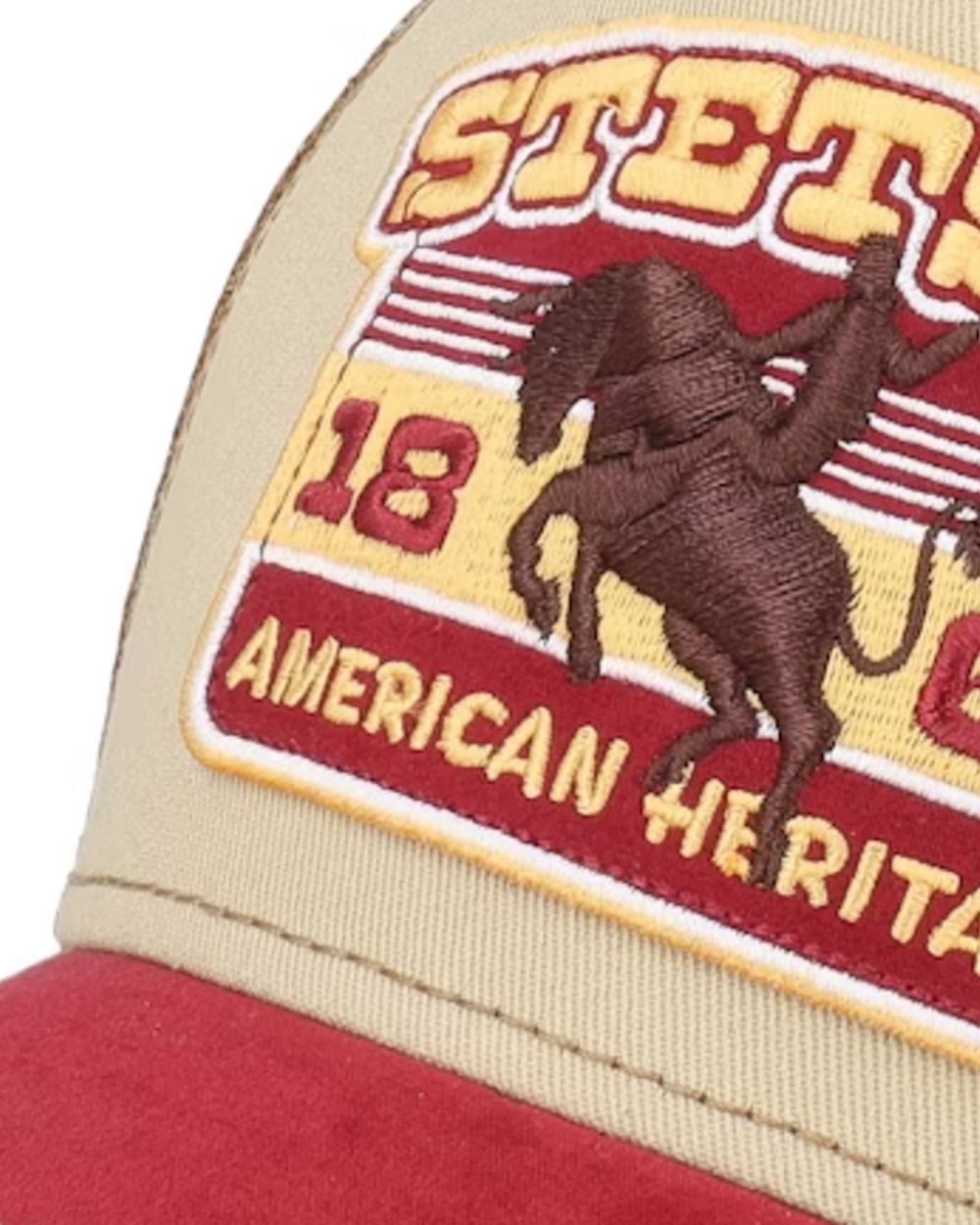Wine Beige coloured Stetson American Heritage Rodeo Trucker Cap on white background