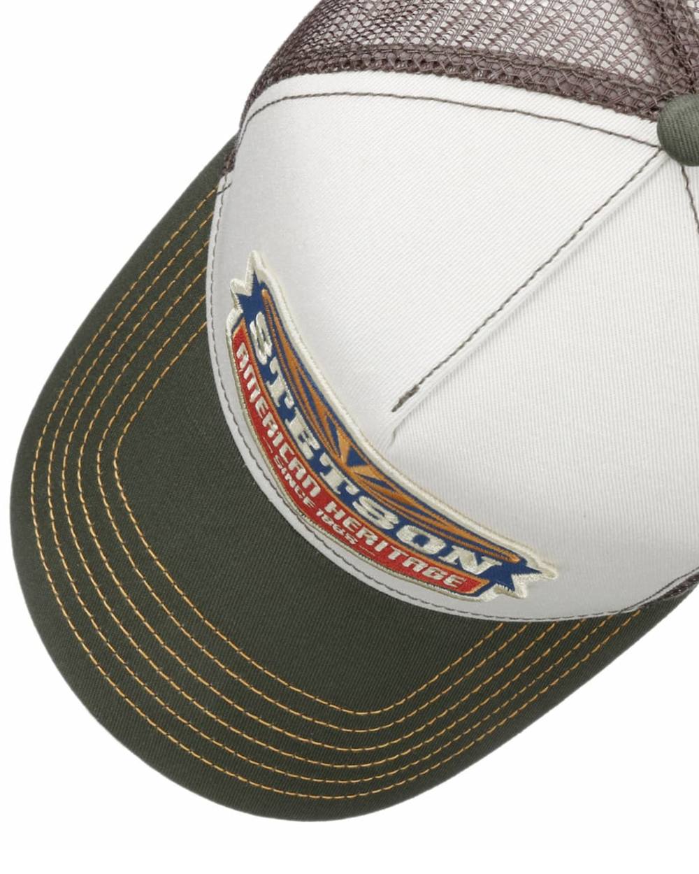 Green White coloured Stetson American Heritage Sun Trucker Cap on white background
