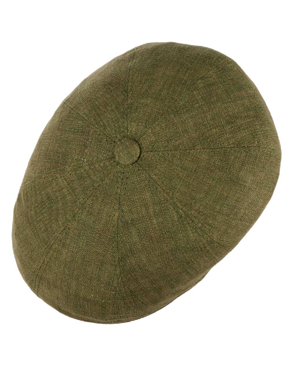 Dark Olive Coloured Stetson Bricksford 8 Panel Linen Flat Cap on white background