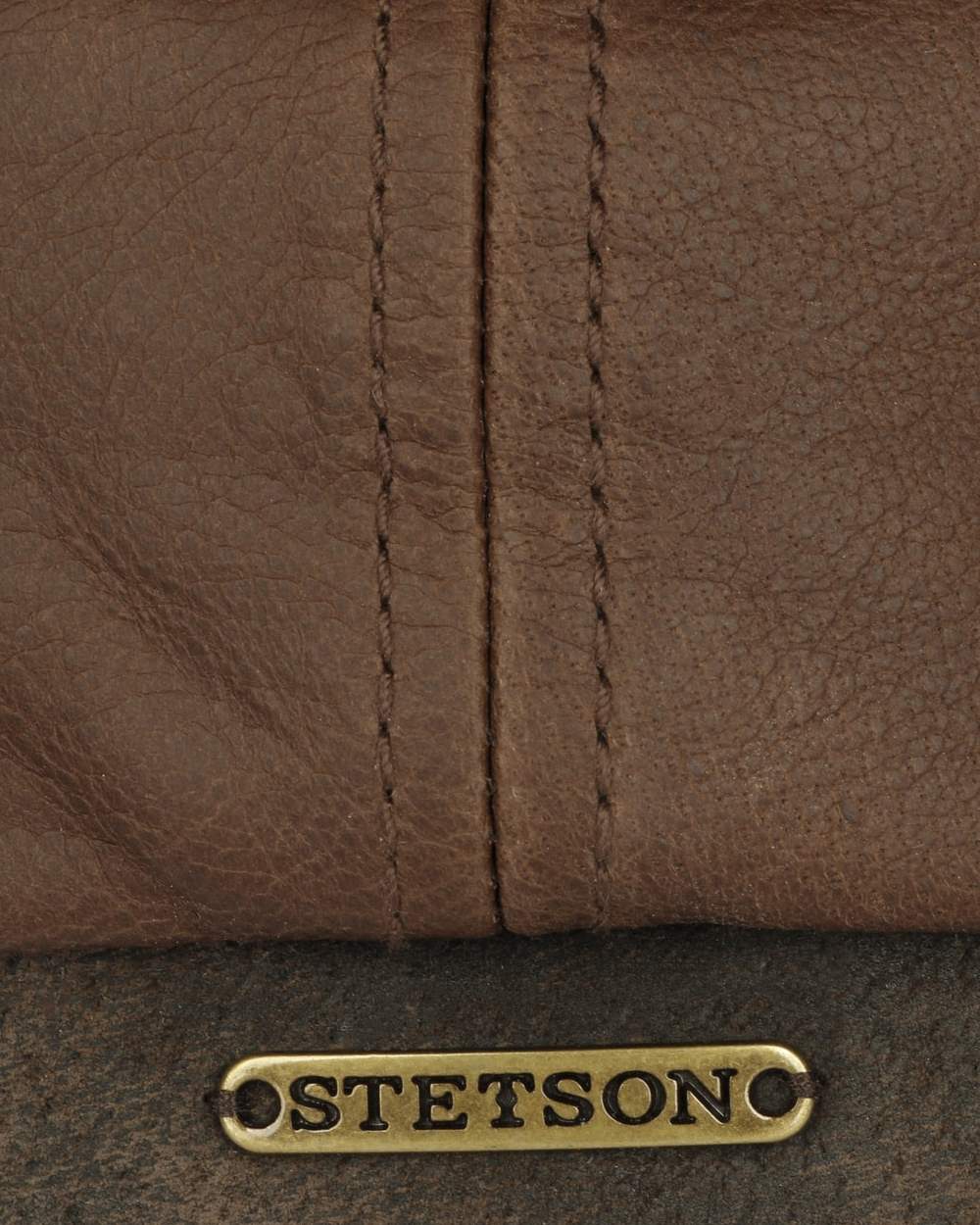 Cognac coloured Stetson Brooklin Leather Flat Cap on white background