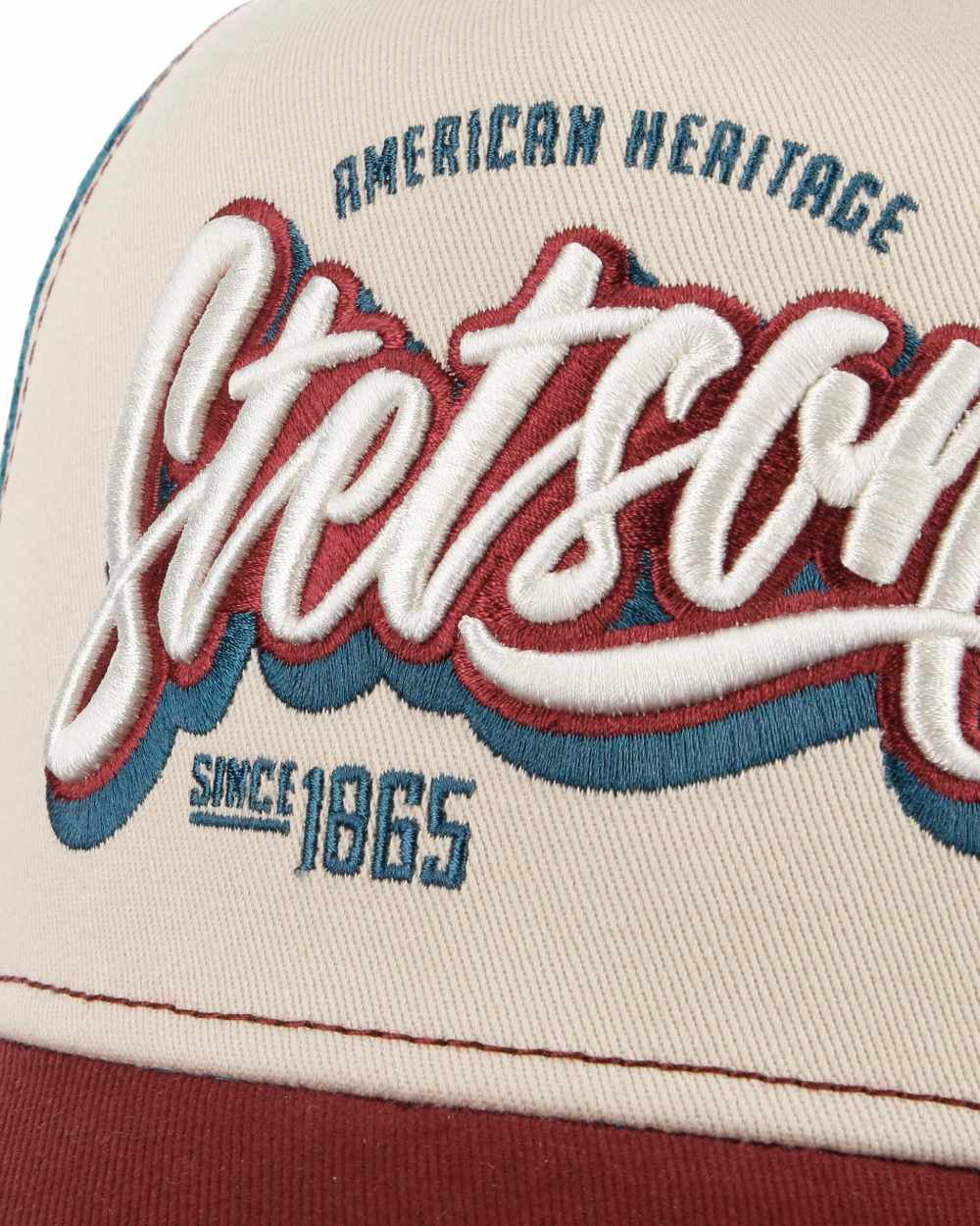 Wine Off White coloured Stetson One For All Trucker Cap on white background