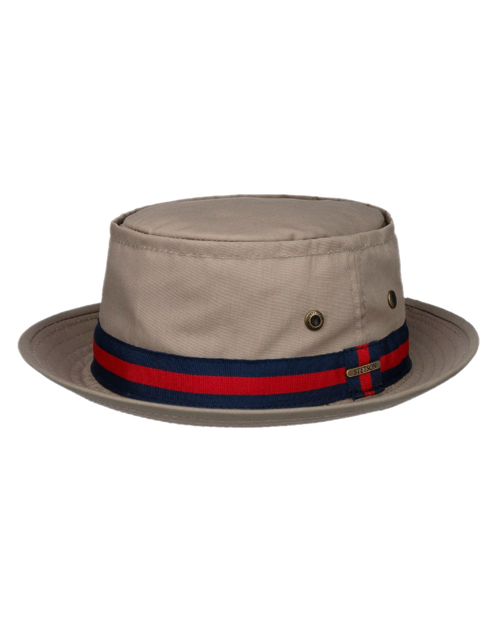 Beige Coloured Stetson Classic Band Pork Pie Cloth Hat on white background