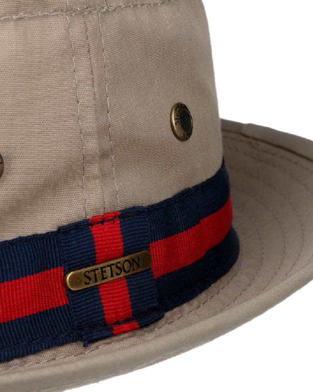 Beige Coloured Stetson Classic Band Pork Pie Cloth Hat on white background