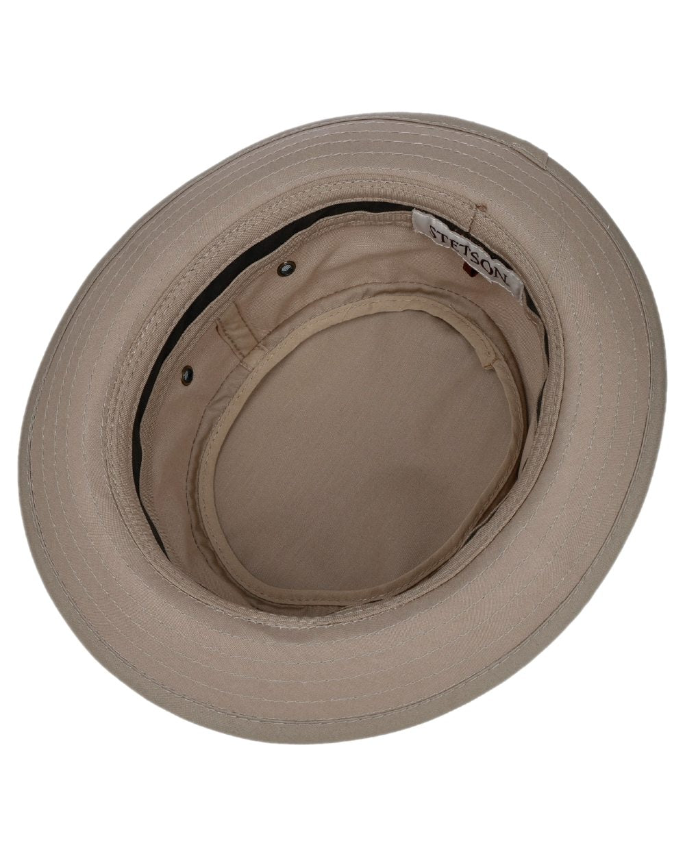 Beige Coloured Stetson Classic Band Pork Pie Cloth Hat on white background