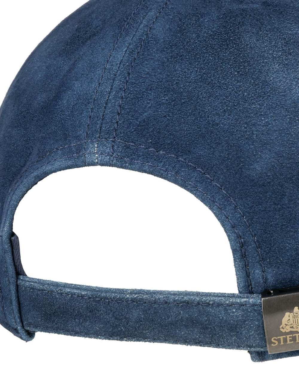 Denim Blue coloured Stetson Denim Leather Trucker Cap on white background