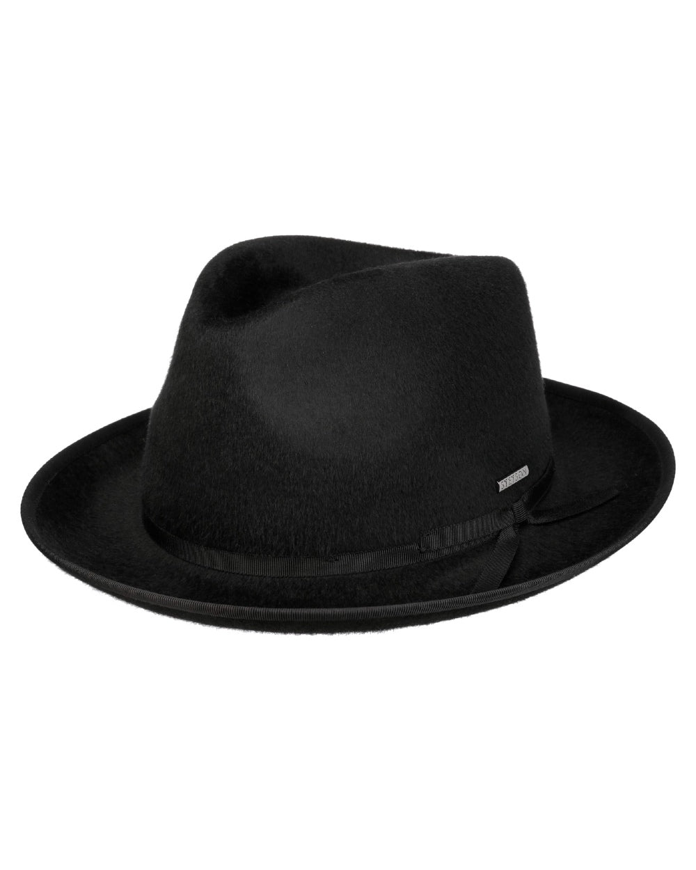 Black coloured Stetson Edmore Player Wool Hat on white background