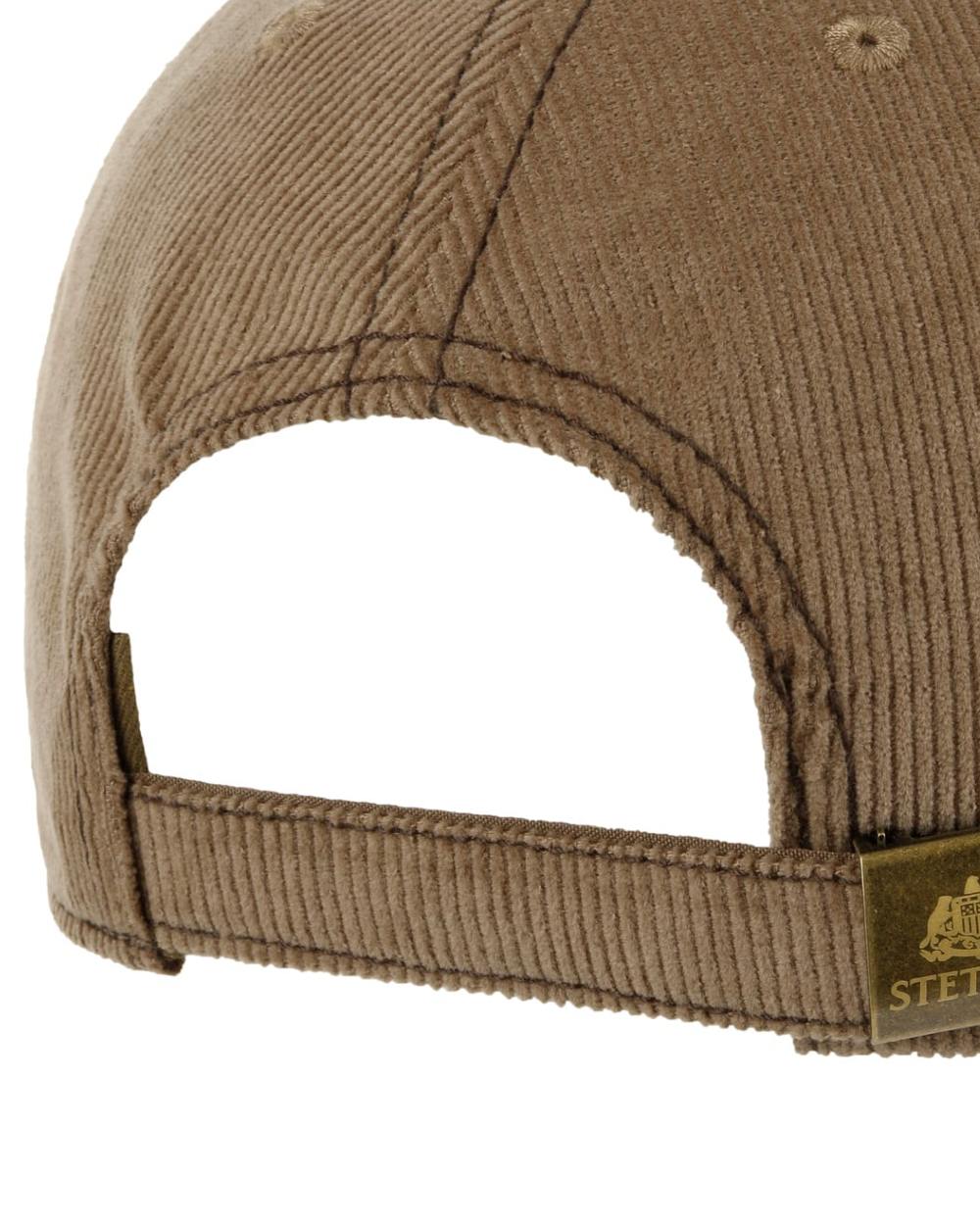 Almond coloured Stetson Embroidered Bear Corduroy Cap on white background