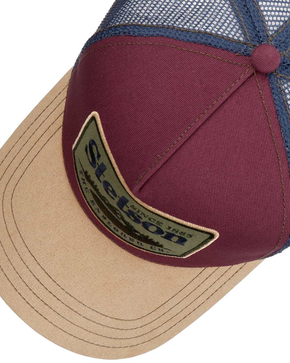 Beige Wine coloured Stetson Explorer Trucker Cap on white background